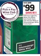 PnP Extra Light Dry White,Dry White,Semi Sweet Stein,Late harvest White Or Johannesberger White-5Ltr