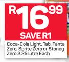 Coca-Cola Light, Tab Fanta Zero, Sprite Zero Or Stoney Zero-2.25Litre Each
