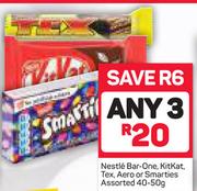 Nestle Bar-One, KitKat, Tex, Aero Or Smarties Assorted 3X40/50g