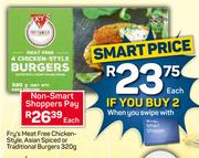 Fry's Meat Free Chicken Style Asian Spiced or Traditional Burgers-320g Each