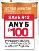 PnP Light Meat Chunk Tuna With Vegetable Oil In Water-5x170g Each