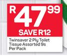 Twinsaver 2 Ply Toilet Tissue Assorted-9's Per Pack