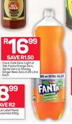 Coca-Cola Zero,Light Or Tab,Fanta Orange Zero,Sprite Zero Or Stoney Ginger Beer Zero-2.25Ltr Each