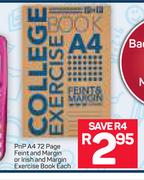 PnP A4 72 Page Feint & Margin Or Irish & Margin Exercise Book-Each