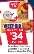 Liquid-Fruit Juice-1Ltr And Bokomo Weet Bix 450g-For Both