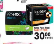 Kotex Maxi Pads-2 x 8's/10's