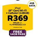 Apple iPad 6th Gen WiFi + Cellular 128GB LTE 4GB Data-On My MTNChoice 2GB