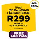 Apple iPad 6th Gen WiFi + Cellular 32GB LTE 4GB Data-On My MTNChoice 2GB