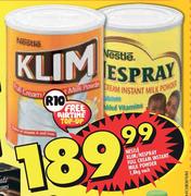 Nestle Klim / Nespray Full Cream Instant Milk Powder-1.8Kg Each