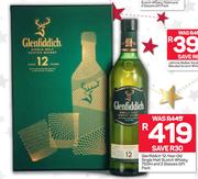 Glenfiddich 12 Year Old Single Malt Scotch Whisky-750ml & 2 Glasses Gift Pack