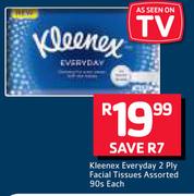 Kleenex Everyday 2 Ply Facial Tissues Assorted-90s Each