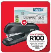 Rapid Half Strip Black Plastic Stapler And Standard Staples 5000s-For Both