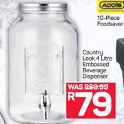 Country Look 4 Ltr Embossed Beverage Dispenser