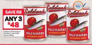 Saldanha Pilchards In Tomato Or Hot Chilli Sauce-3 x 400g