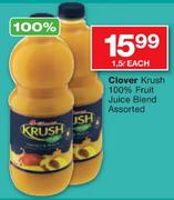 Clover Krush 100% Fruit Juice Blend Assorted-1.5Ltr Each