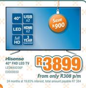 Hisense 40" FHD LED TV LEDN40D36P