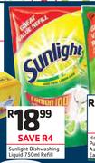 Sunlight Dishwashing Liquid Refill-750ml