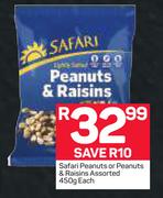 Safari Peanuts Or Peanuts & Raisins-450g Each