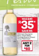 Millstream Sauvignon Blanc, Chenin Blanc, Pinotage Rose Or Cinsaut Shiraz-750ml Each