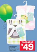 PnP Real Baby Embroidered Blanket In Assorted Colours-Each