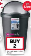 Missmolly 25L Black And Silver Dustbin-For 2