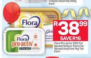 Flora Pro Activ 35% Fat Spread 525g Or Flora Fat Spread 1kg Tub-Each