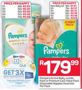 Pampers Active Baby Jumbo Pack Or Premium Care Disposable Nappies Value Pack-Per Pack