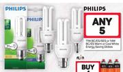 Philips 11W BC/ES/SES Or 14W BC/ES Warm Or Cool White Energy Saving Globes-For 5
