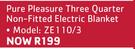 Pure Pleasure Three Quarter Non-Fitted Electric Blanket ZE110/3