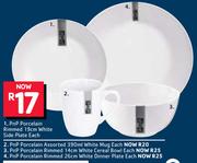 PnP Porcelain Rimmed 26cm White Dinner Plate-Each