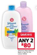 Johnsons Baby Bedtime Bath Or Top To Toe Lotion-2 x 500ml