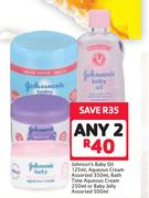 Johnsons Baby Oil-125ml,Aqueous Cream-350ml,Bath Time Aqueous Cream-250ml Or Baby Jelly-500ml-For 2