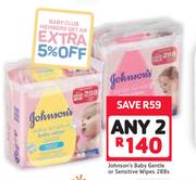 Johnson Baby Gentle Or Sensitive Wipes-2 x 288s
