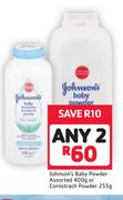 Johnsons Baby Powder Assorted-400g Or Cornstrach Powder-255g-For 2