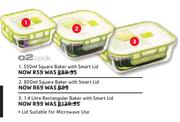 O2 Cook 800ml Square Baker With Smart Lid