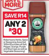 Robertsons Herbs, Spice Or Seasoning-Any 2X100ml