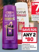 L'Oreal Paris Elvive Shampoo Or Conditioner Assorted-2 x 200/250ml