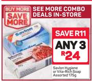 Savlon Hygiene Or Vita Rich Soap Assorted-3 x 175g