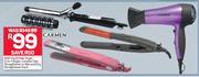 Carmen Soft Touch Hair Dryer, 2-In-1 Styler, Ceramic Hair Straightener Or Wet & Dry Straightener-Ea