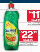Sunlight Dishwashing Liquid Assorted-750ml Each