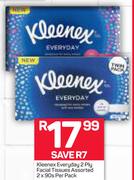 Kleenex Everyday 2 Ply Facial Tissues Assorted-2 x 90s Per Pack