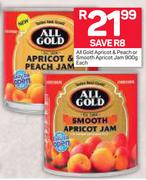 All Gold Apricot & Peach Or Smooth Apricot Jam-900g Each