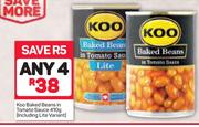Koo Baked Beans In Tomato Sauce (Including Light variant)-4x410g