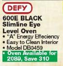 Defy 600mm 600E Black Slimline Eye Level Oven DBO459
