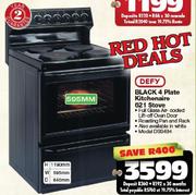 Defy 595mm Black 4 Plate Kitchenaire 621 Stove DSS494