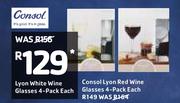 Consol Lyon Red Wine Glasses 4 Pack-Each