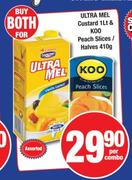 Ultra Mel Custard-1Ltr & Koo Peach Slices/Halves-410gm-Per Combo