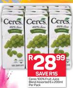 Ceres 100% Fruit Juice Blend Assorted-6 x 200ml Per Pack