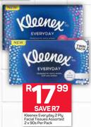 Kleenex Everyday 2 Ply Facial Tissues Assorted-2 x 90s Per Pack