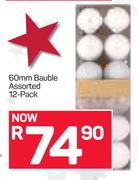 60mm Bauble Assorted 12 Pack